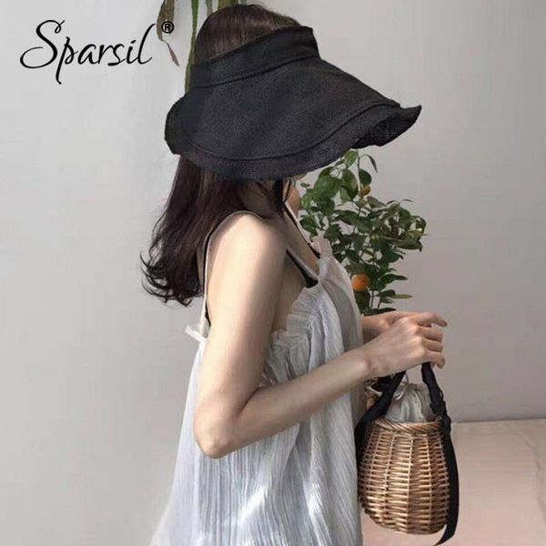 

sparsil лето женщины солнцезащитный слейте top hat регулируемое solid color складная широкий брим кап родитель-ребенок пляж femalechapeau y2, Blue;gray