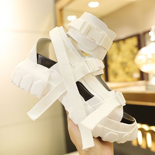 

platform women owens sandals thick soled heels shoes height increaming women buckle beach sandals transparent heel 11#20 cs01, Black