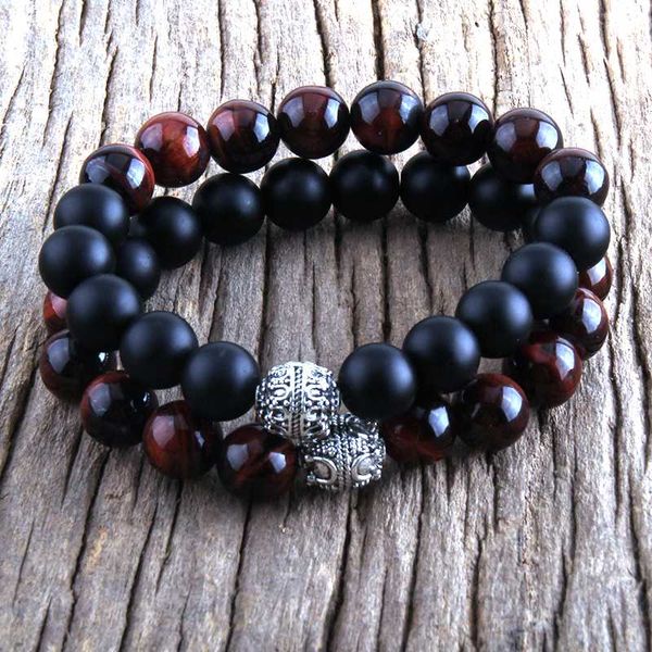 

md new fashion 2 piece/ set men bracelet matte onyx tiger eye beaded bracelets set men jewelry gift dropshipping, Black