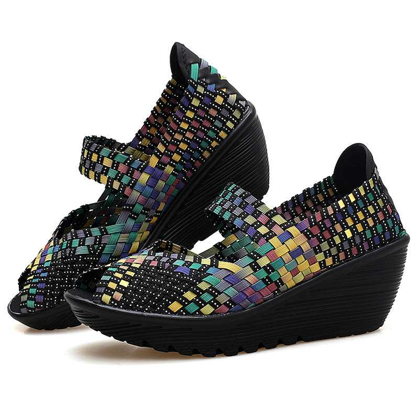 

summer women sandals platform shoes women handmade woven shoes wedge multi colors ladies sandals 2020 new, Black
