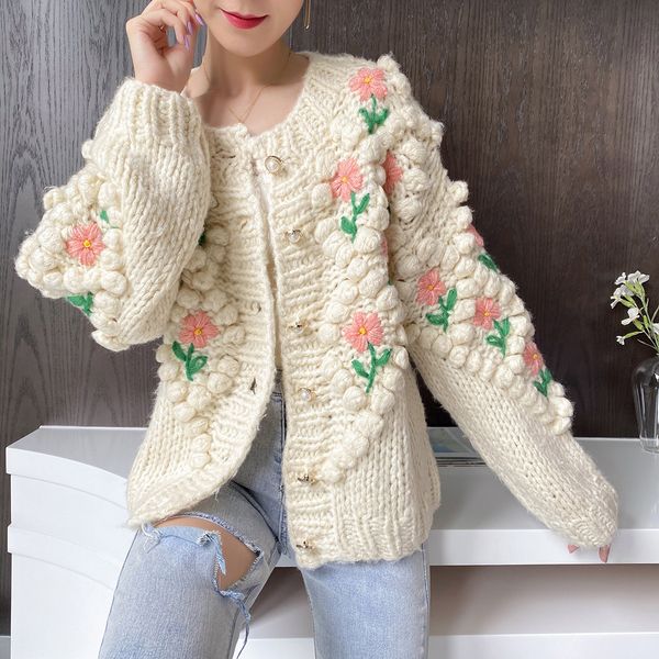 

runway 2020 woemn winter embroidered floral cardigan sweater outwear knit outwear clothes christmas luxury sweet, White;black