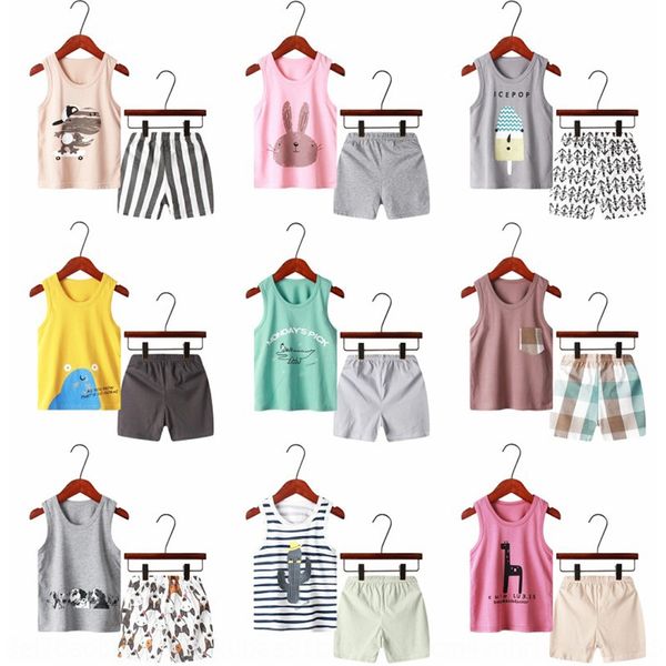 

wxe24 new wear 2020 summer cool home leisure cartoon vest shorts cotton suit two-piece suit for children's vest children's clothin