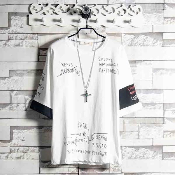 

мужские футболки с letter pattern mens casual рубашки тонкий моды пуловер шеи экипажа мужская одежда бленда хлопка плюс размер m-5xl 2 цвета, White;black