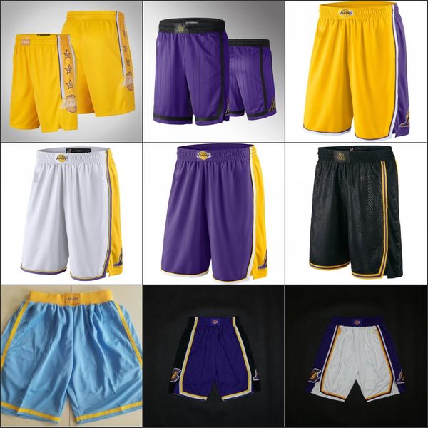 

los angeles lakers men gold white nba swingman basketball shorts, Black