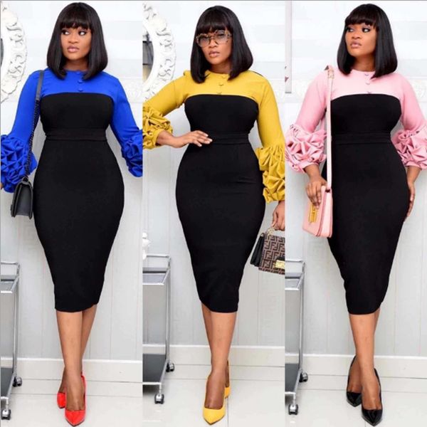 

2020 in the summer of , the new european and american women's dresses are selling popular commuter patchwork dresses with bubble sleeve, Black;gray