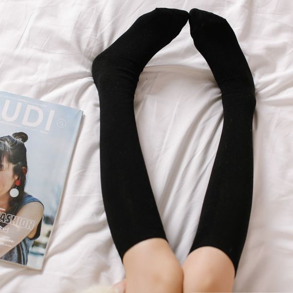 

flat knee japanese and korean cotton calf medium long female solid color high socks high socks 2001, Pink;yellow