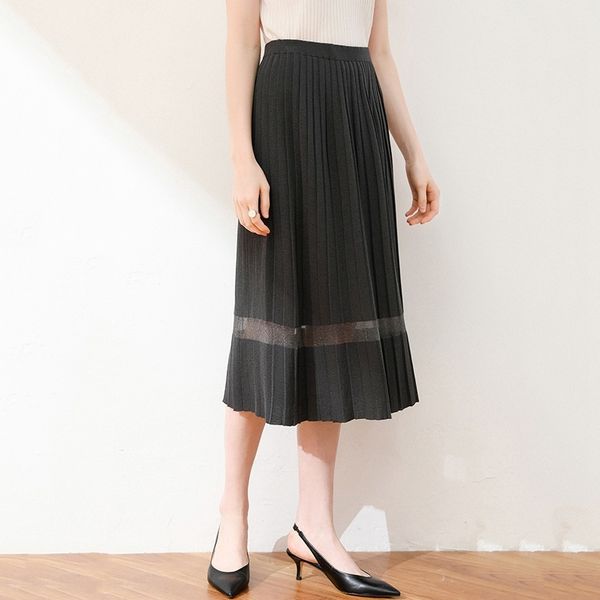 

sz0is 2020 новый лед шелк трикотажные кружева шить плиссированные юбки средней длины до колен все соответствует a a- платья линии отделки юб, Black