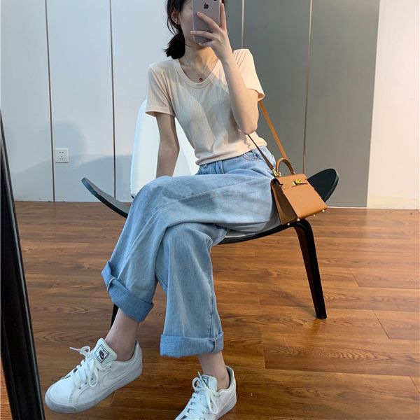 

e-baihui 2021 wardrobe trousers can be dragged to show temperament jeans vhh6564, Blue