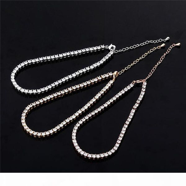 

europe and america ale women anklets 3mm 9 10inch gold plated 3a cz tennis annklets bracelet chains for girls women gift, Black