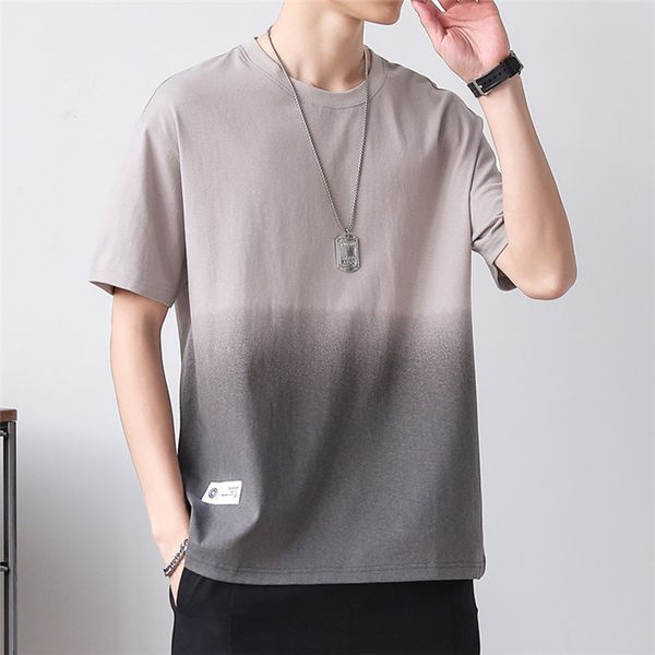 

gradient loose t shirt for mens summer short sleeve crew neck teenager hip hop tees male fashion top, White;black