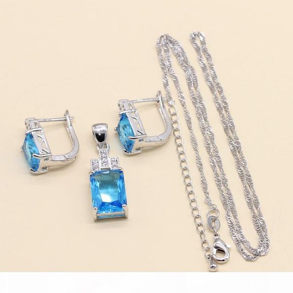 

bracelet chain pendant earrings 925 silver jewelry set women christmas gift sky light blue semi-precious, Black