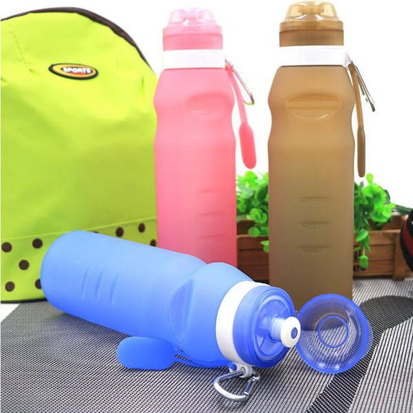 84pcs / lot Food Grade dobrável Meu Garrafa 600 ml de água Silicone bicicleta Shaker Silicone Bebida Energética de viagens executando Garrafas