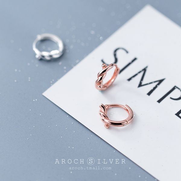 

aroch s925 silver ear button female japanese wind simple twisted short ear ring trend line mayer accessories g0593, Golden;silver