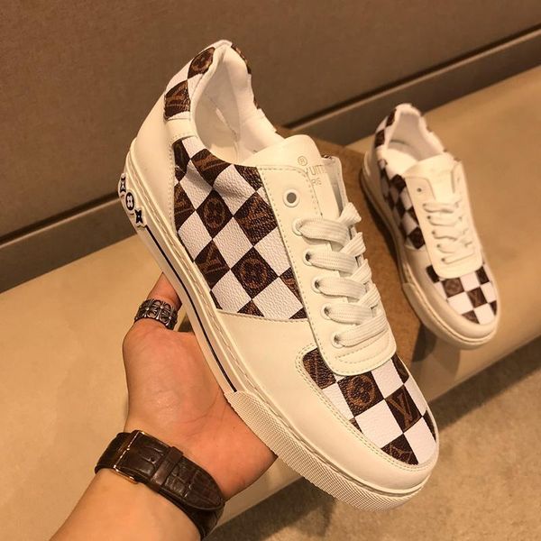 

2020q new luxury design mens fashion printed leather rubber sole sneakers wild breathable me's casual shoes me's banquet shoes siz, Black