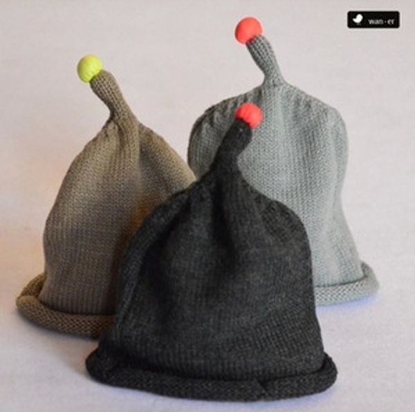 

korean baby boy fluorescent ball bean hat male and female wool baby wool hat, Blue;gray