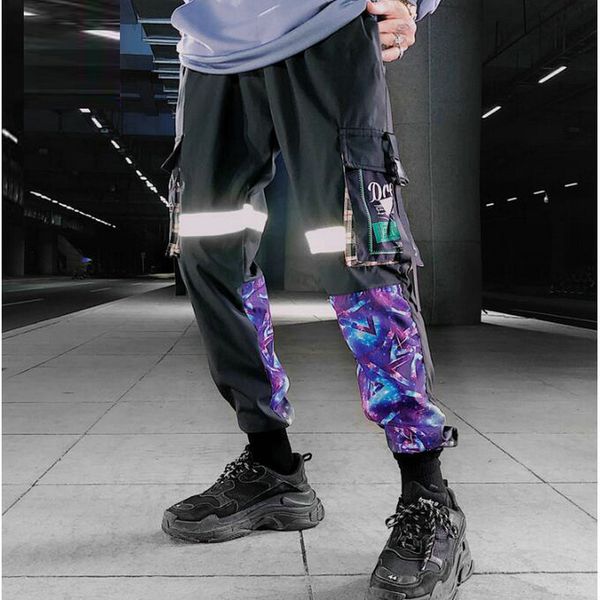 

multi pockets cargo harem jogger pants men hip hop fashion casual track trousers streetwear harajuku 2020 new men sweatpants, Black