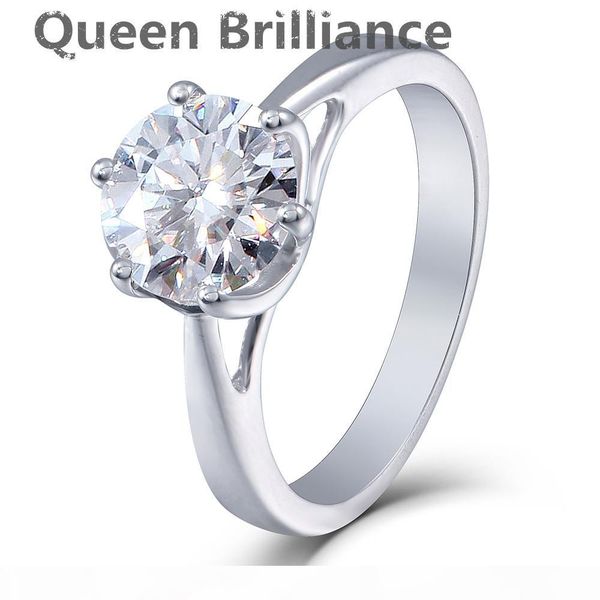 

queen brilliance 2ct lab grown moissanite diamond engagement wedding women ring platinum plated 925 sterling silver fine jewerly q171026, Slivery;golden