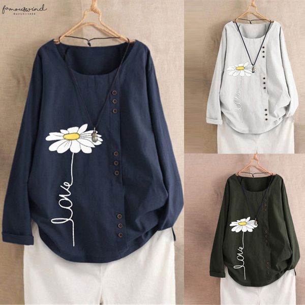 

women blouses fashion plus size women long sleeve cotton linen o neck botton blouse blusa mujer 2020 blusa manga larga, White