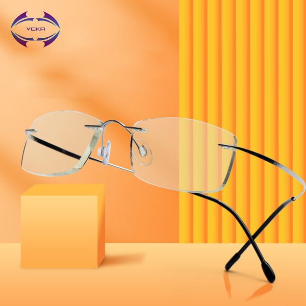 

vcka titanium alloy rimless reading glasses women square eyeglasses presbyopic frameless custom prescription lens eyewear, White;black