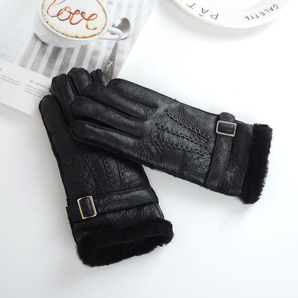 

genuine leather women gloves autumn winter plus velvet fashion slim hand warm sheepskin gloves female tsr532, Blue;gray