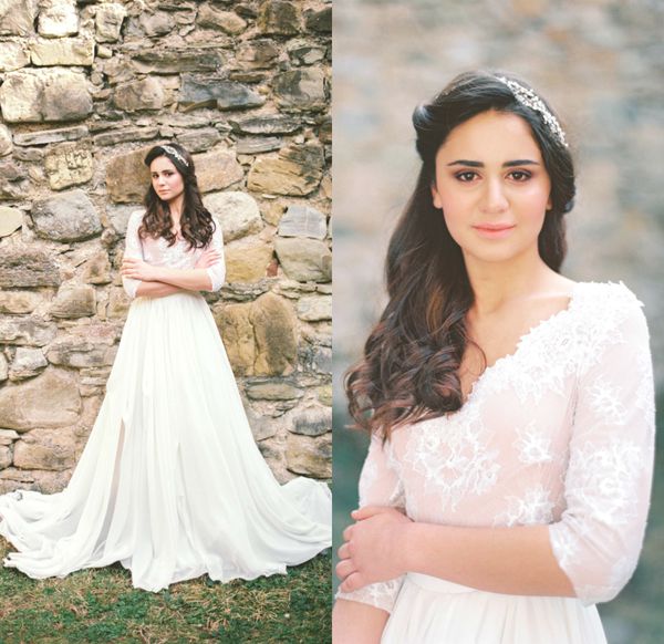 

beach wedding dresses a line sweep train lace applique button back bridal gown plus size wedding dress, White