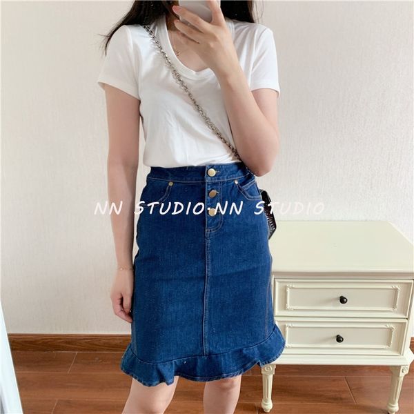 

high waist hip-covered fish tail ruffled denim high running bag denim women's skirt 2020 new skirt for women, Black