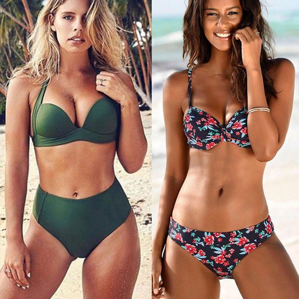 

2020 bikinis women swimsuit push up swimwear print patchwork brazilian bikini set plus size bathing suit swim wear, White;black