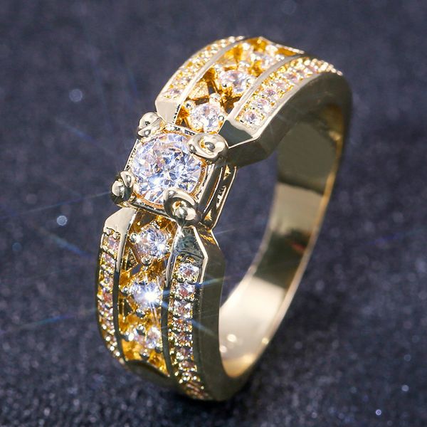 

aprilgrass brand gold color hollow out design women punk ring wholesale wedding bridal accessories decoration stone prong setting rings, Golden;silver