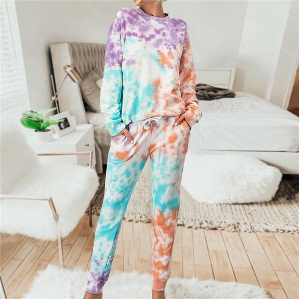 

two piece sets for women casual long sleeve o neck loose 2 piece outfits new women clothing tie dyed, White