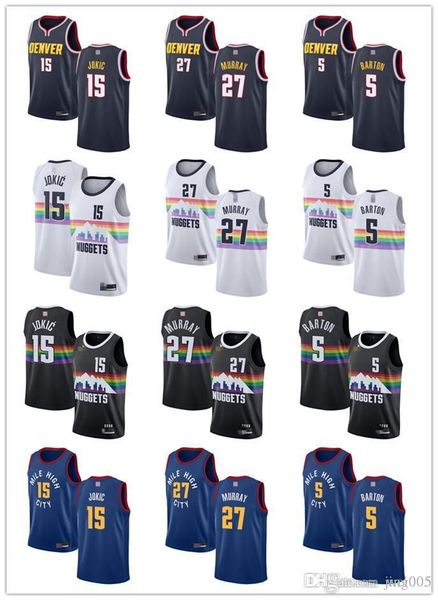 

mens womens youth denver nuggets 27 jamal murray 15 nikola jokic 5 will barton blue white custom basketball jerseys, Black;red