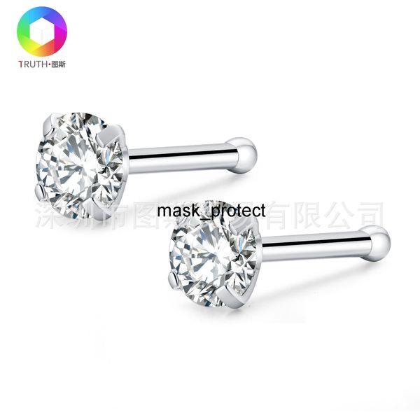 

new selling anti-allergy stainless steel human puncture zircon straight rod nail nose ring jewelry, Golden;white