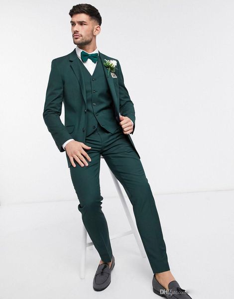 

custom made designer two button dark green groom tuxedos groomsmen man suits men's wedding blazer suits (jacket+pants+vest, Black;gray
