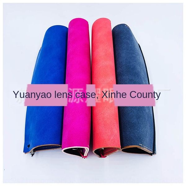 

soft bag strap sun case case storage glasses box glasses folding storage box leather scrub printing, Blue