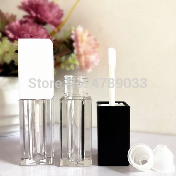 

10pcs 5ml empty square lip gloss tubes transparent lip tube lipstick mini sample cosmetic container with black/white cap