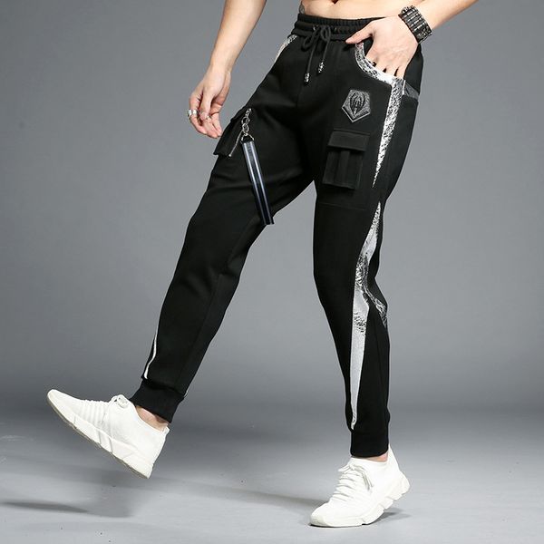 

2020 new arrival men's pants summer fashion mens europe and america style panelled pencil pant casual men trousers black color size m-4