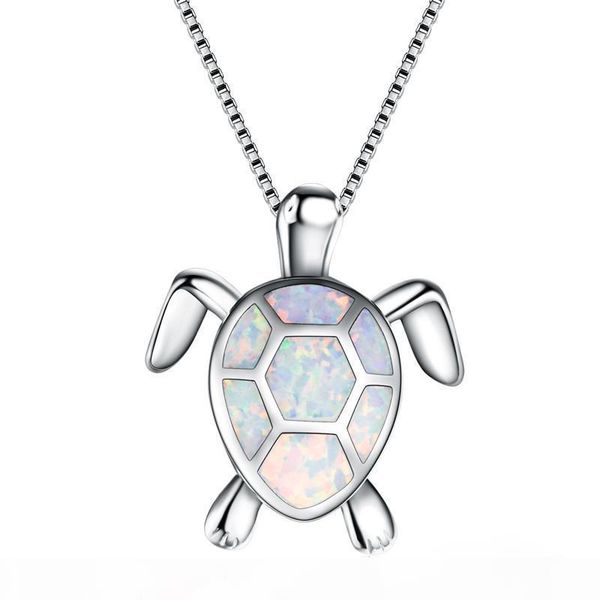 

cute 4 color opal turtle necklace for women platinum filled pendants & necklaces gift for lovers sweater chain, Silver
