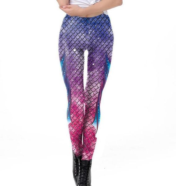 

mermaid leggings simulated fish scales 3d printed fitness leggings women elastic causal leggings leggins mujer, Black