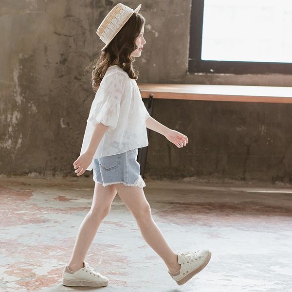 

шорты swtp1 девочек 2020 новых детских западный средний стиль и большой детский внешний брюки модные джинсы и куртка джинсы маленькая девочк, Blue