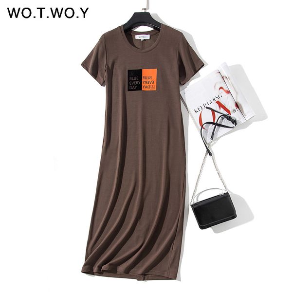 

wotwoy summer print long dresses women plus size o-neck short sleeve pockets sundress 2020 casual straight female midi dresses, White;black