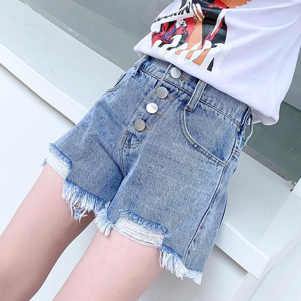 

girls' shorts thin 2020 new girls' summer medium casual pants and jeans and large children's jeans casual pants fashion, Blue