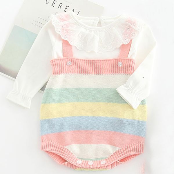 

1-3yrs baby girls body jumpsuit girls boys clothes rainbow style 2019 spring girls rompers knitted newborn clothing sleeveless, Blue