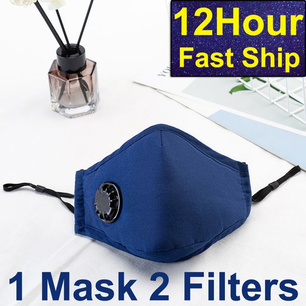 

in stock fast ship fashion cycling face mask air activated exhalation valve with pm 2.5 filter anti-fog reusable mouth cover blue, Black