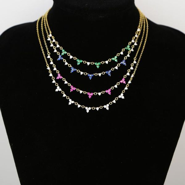 

gold color plated short choker necklace with blue red white red cz paved new arrived colorful necklace for women rainbow jewelry, Silver