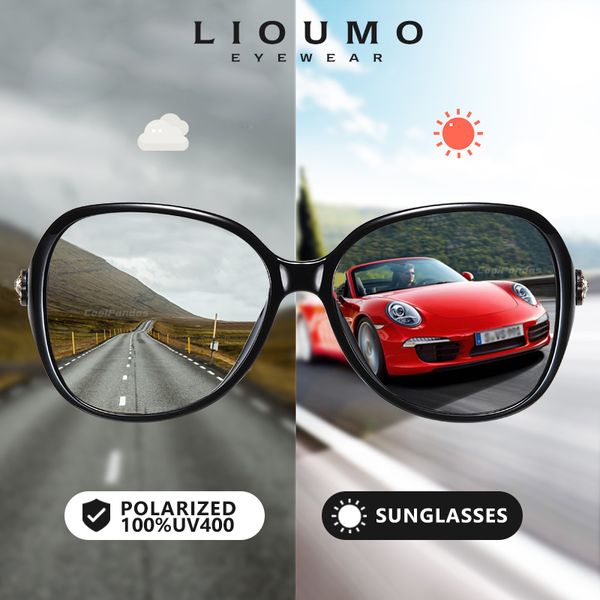 

lioumo brand design women pchromic sunglasses polarized travel driving glasse oversized anti-glare lunette de soleil femme, White;black