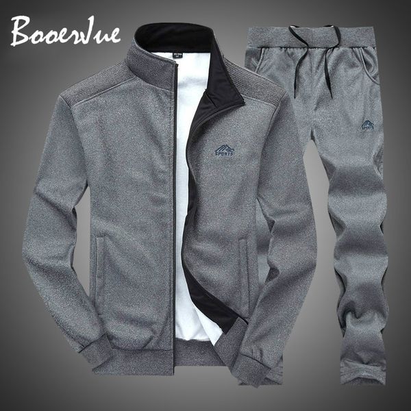 

tracksuit men sportswear fashion mens set two pieces zipper warm sweatshirt jacket+sweatpants moleton masculino sets sweatsuits, Gray