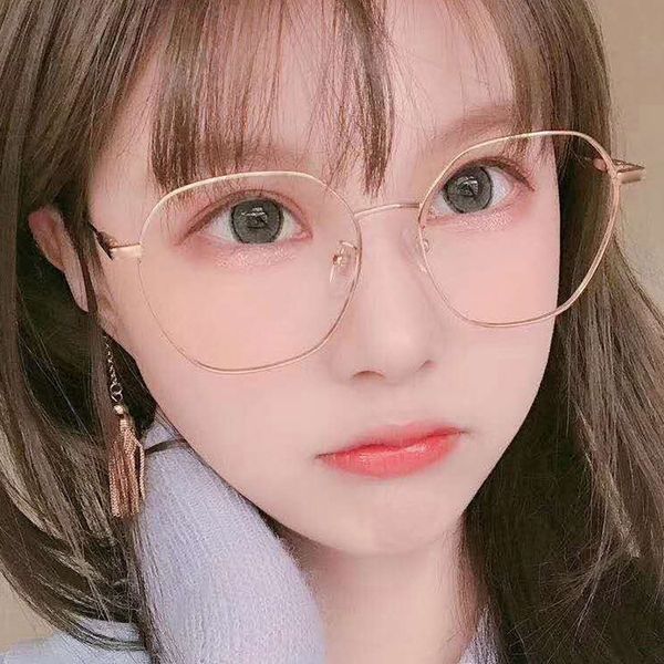 

2019 new fashion polygon frame hipster glasses frame fashion metal kick-off plain glasses, Silver