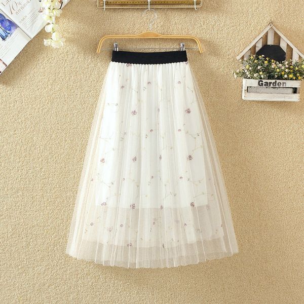 

skirts spring summer a line ball gown net yarn skirt mid-calf full fairy feminine long womens lace gauze, Black