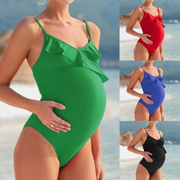 

new arrival pregnant woman ruffle bathing jumpsuit push-up padded swimming suit frilly maternity swimsuit biquini, White;black