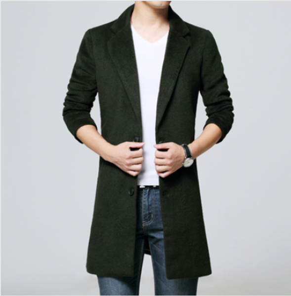 

isurvivor2020 autumn and winter men's casual jacket thickened woolen trench coat business solid color classic jacket warm coat, Black