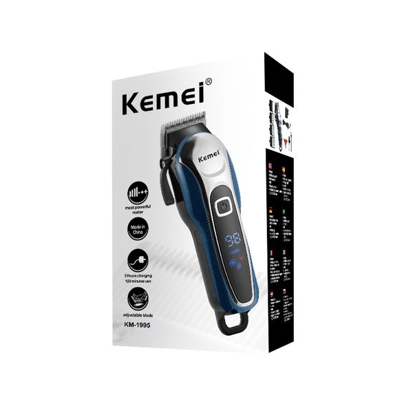 

2020 kemei km 1995 professional hair clipper men cordless hair trimmer stainless steel cutter blade lcd display hair cutting rjjin